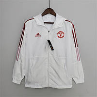 Мужская куртка ветровка белая Манчестер Юнайтед Adidas Manchester United с капюшоном