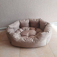Лежак лежанка для собак і кішок зі знімною двосторонньою подушкою, Спальні місця для хатніх тварин беж S
