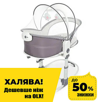 Дитяча люлька-гойдалка 6в1 (музика, регулювання по висоті) Mastela 8038 Сірий (Рожеві слоники)