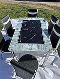 Обідній скляний комплект на 6 стільців ніжки хром, структура чорний сірий мармур, фото 4