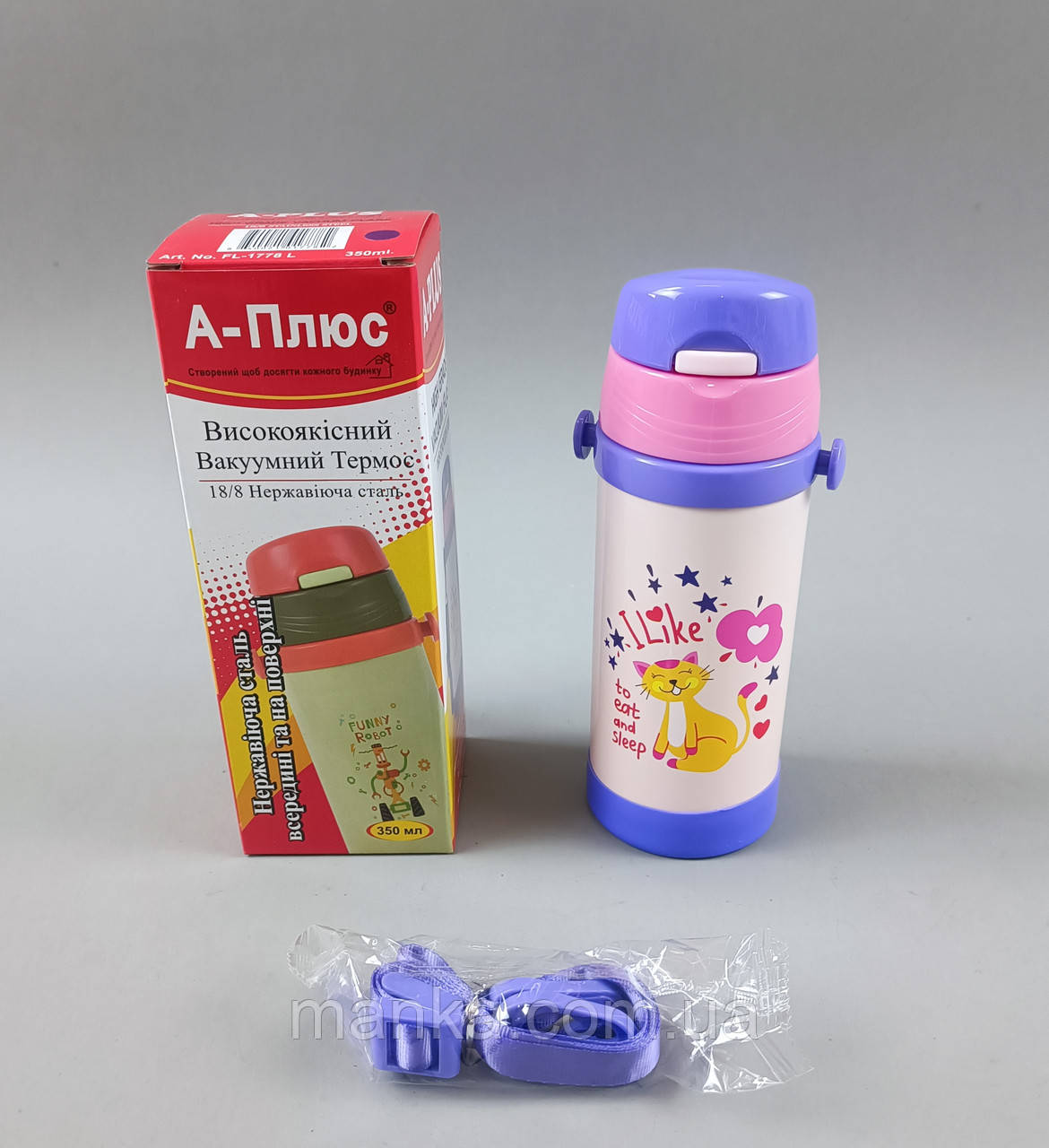 Дитячий термос з трубочкою.А-плюс Fl-1778 L-2 Pink з трубочкою, 350 мл, фото 1