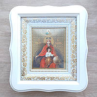 Ікона Державна Пресвята Богородиця, лик 10х12 см, у білому фігурному дерев'яному кіоті