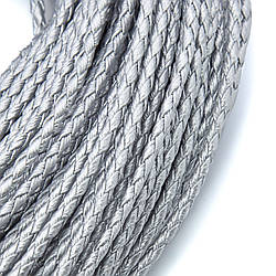Шнур шкірозамінник Плетений Матовий 3 мм 1 м Сріблястий