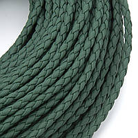 Шнур кожзам Плетеный, Матовый, размер 3мм, 1м, цвет Зеленый темный