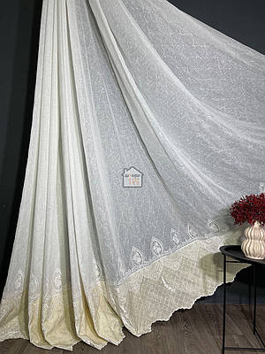 Тканина для тюлю льон «з молочним оксамитовим низом», лу4