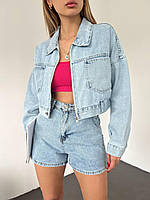 Укороченная женская джинсовая куртка джинсовка (голубая) S, M, L размеры