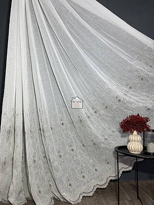 Тканина для тюлю льон з візерунком «білий з сірим», лу5