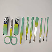 Портативний набір для манікюру/педикюру на 10 предметів м'ятно-жовтий у м'якому кейсі (240), фото 5
