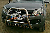 Защита переднего бампера кенгурятник высокий с надписью (нерж.) D70 на Volkswagen Amarok 2010