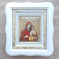 Ікона Густинська Пресвята Богородиця, лик 10х12 см, у білому фігурному дерев'яному кіоті