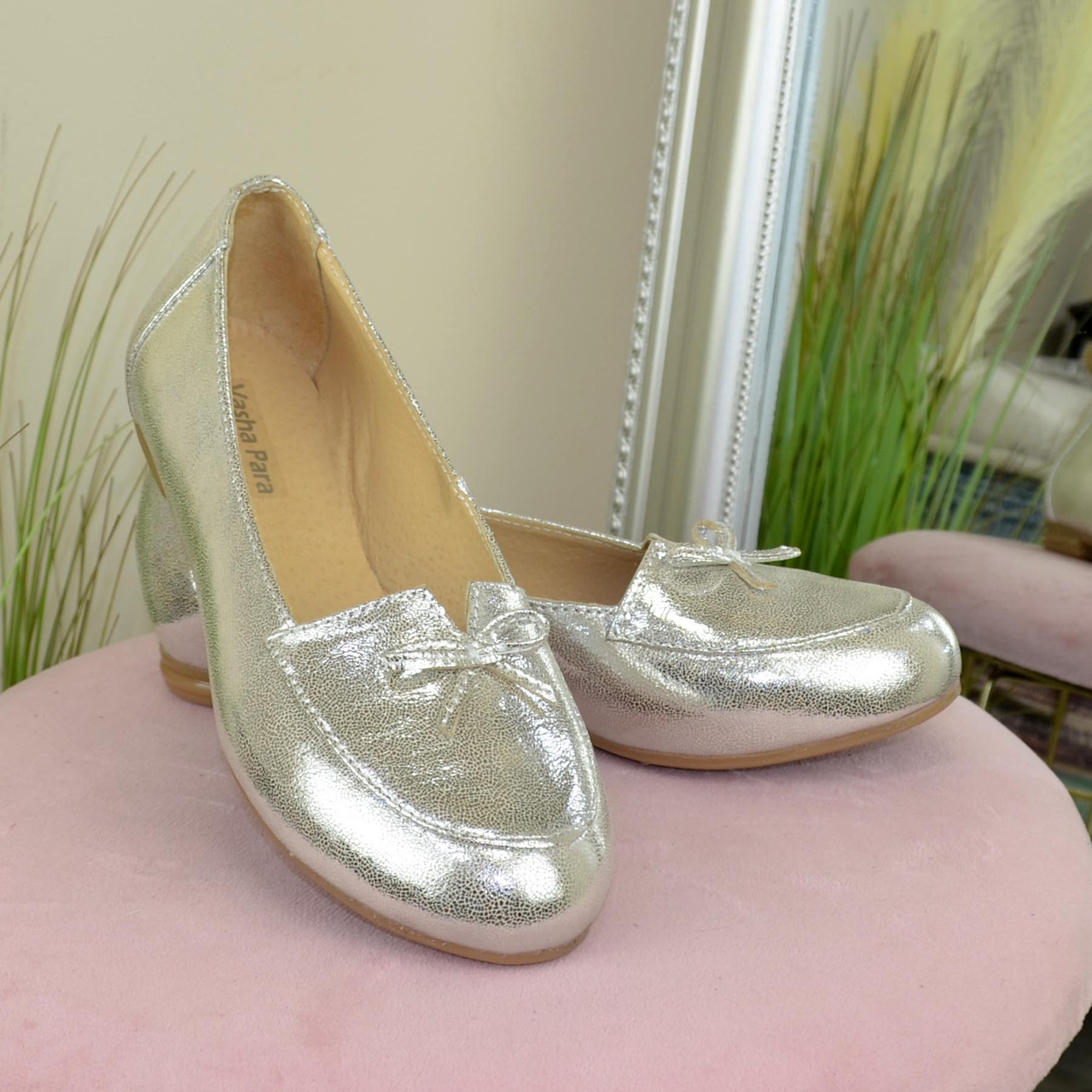 Балетки женские кожаные на низком ходу, декорированы бантом: продажа ...