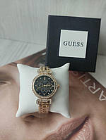 Жіночий наручний годинник Guess gold&black&стрази