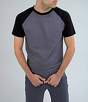 Мужская серая футболка с коротким черным рукавом M
