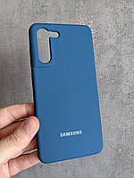 Силиконовый чехол для Samsung Galaxy S21 FE Синий микрофибра soft touch