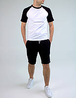 Чоловічий спортивний костюм шорти + футболка білий з чорним