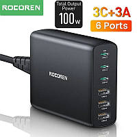 Сетевое зарядное устройство Rocoren Gan Desktop Charger 100w (3 Type-C + 3 USB) PD 30w