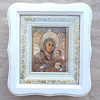 Ікона Віфлеємська Пресвята Богородиця, лик 10х12 см, у білому фігурному дерев'яному кіоті