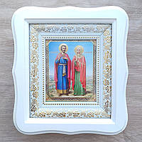 Ікона Адріан і Наталія святі мученики, лик 10х12 см, у білому фігурному дерев'яному кіоті