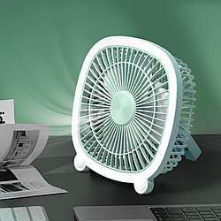 Акумуляторний міні вентилятор з LED підсвічуванням Fill Light Fan, з USB, Зелений / Настільний вентилятор