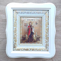 Ікона Боголюбська Пресвята Богородиця, лик 10х12 см, у білому фігурному дерев'яному кіоті