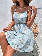 Легкое женское платье, голубое 42-46,48-52 ткань софт, цветочный принт, высокое качество