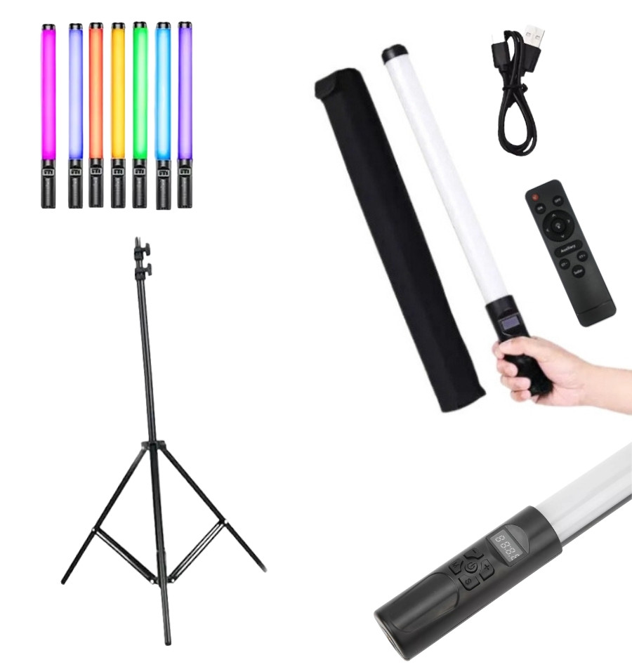 Набір блогера для фото і відео Лампа LED для Селфі Stick RGB з штативом 2м і пультом, фото 1