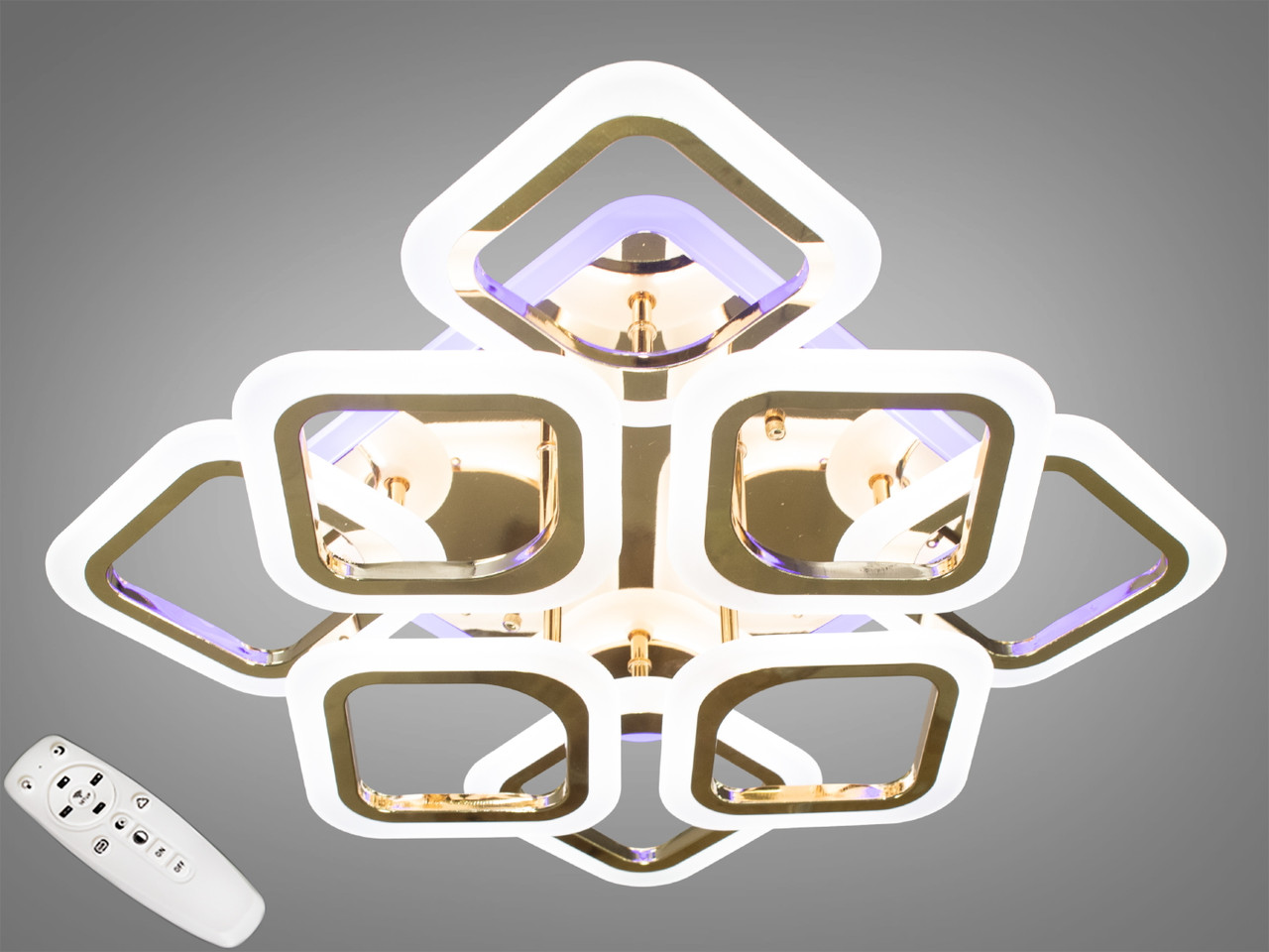 Стельова LED люстра до 20 м² з пультом 110W (AS8060/4+4G), фото 1