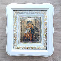 Ікона Взиграння Пресвятої Богородиці, лик 10х12 см, у білому фігурному дерев'яному кіоті