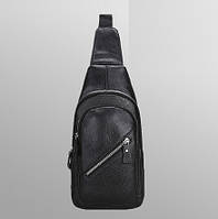 Кожаная мужская кросс-боди сумка на грудь | Рюкзак слинк черный из натуральной кожи