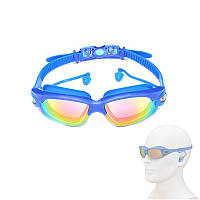 Очки для плавания с берушами, защита от запотевания и УФ, KH76-A, синие