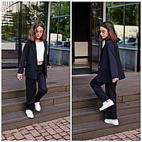 Шкільний брючний костюм на дівчинку підлітка, пиджак-жакет на кнопці та штани 9,10,11,12,13 років. Чорний