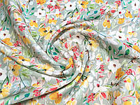 Ткань Шелк Армани цветочная полянка, серо-оливковый