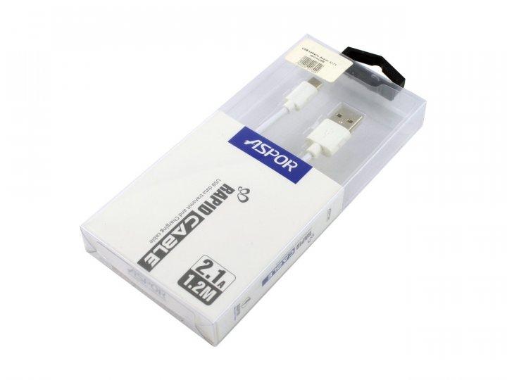 USB кабель Aspor A171 Micro 2.1A/1.2м- білий