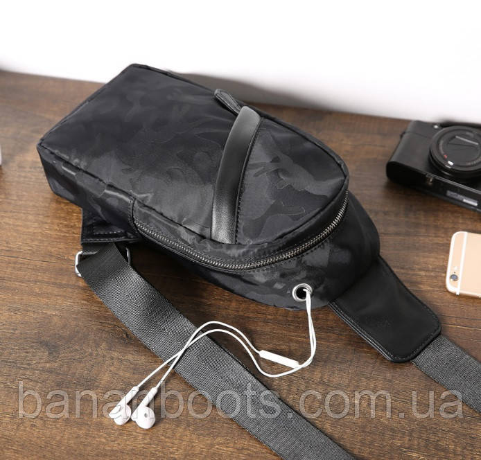 Рюкзак барсетка слінг чоловічий на плече сумка бананка чорна камуфляжна на груди, фото 1