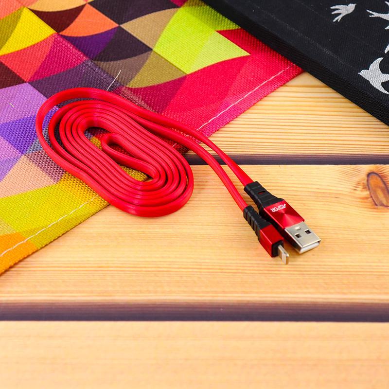 USB кабель Aspor A159 Lightning Плоский Silicon 2.4A/1.2м- червоний, фото 1