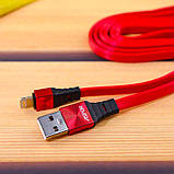 USB кабель Aspor A159 Lightning Плоский Silicon 2.4A/1.2м- червоний, фото 3