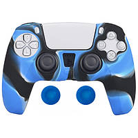 Силіконовий чохол для джойстика Sony PlayStation PS5 Type 6 Blue Camo + накладки на аналогові стіки