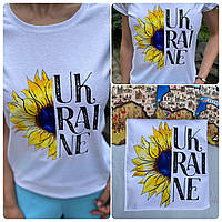 Женская футболка UKRAINE с подсолнухом, б. к. р-S