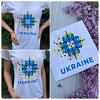 Женская футболка UKRAINE (сине-желтая вышивка), б. к. р-XXL