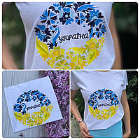Женская патриотическая футболка Украина (сине-желтый венчик), б. к. р-L