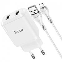 Зарядний пристрій HOCO Lightning cable Speedy dual port charger set N7 | 2USB, 5V/2.1A | white