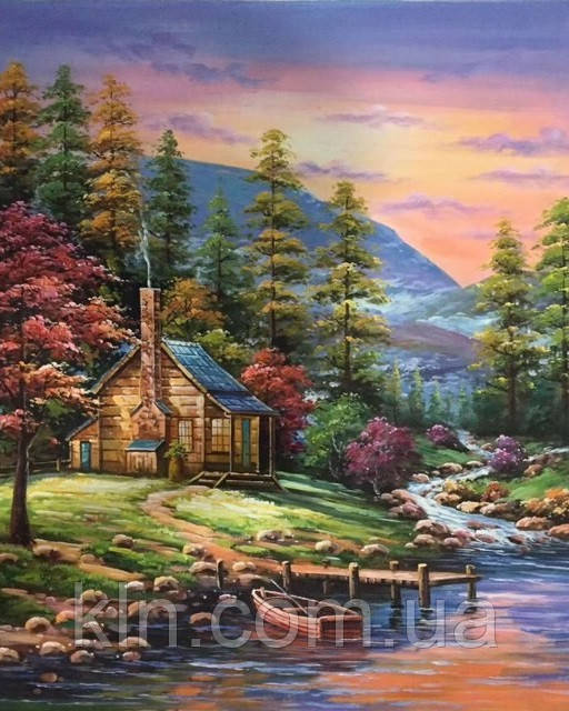 Алмазна вишивка круглі стрази 40 х 50 см на підрамнику Будиночок у гущавині (арт. AR-3114) без коробки, фото 1