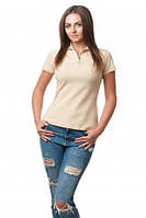 Женская бежевая футболка ПОЛО для персонала кафе или ресторана + можна ЛОГО ( дополнительно), футболка Поло Короткий, Светло-Бежевый, XL