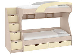 Ліжко дитяче двоярусне з ящиками Кадет МДФ дуб молочний + ваніль