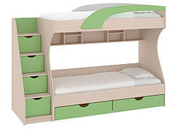 Ліжко дитяче двоярусне з ящиками Кадет МДФ дуб молочний + фісташка
