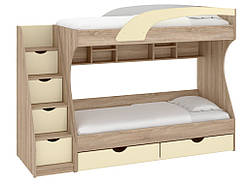 Ліжко дитяче двоярусне з ящиками Кадет МДФ дуб сонома + ваніль