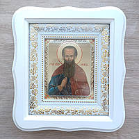 Икона Леонид святой мученик, лик 10х12 см, в белом фигурном деревянном киоте
