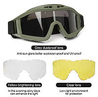 Тактические очки маска с 3 линзами CS Wargame Goggles олива койот черные