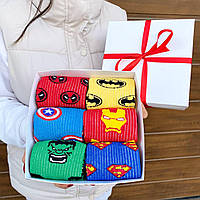 Подарочный набор носков для мальчика с супергероями Marvel 6 пар в подарочной коробке 36-41р