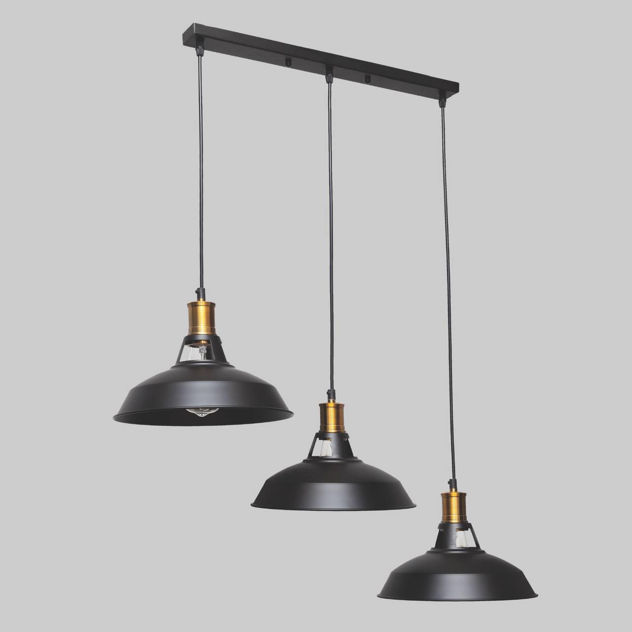 Люстра підвісна лофт з срібним патроном на 3 плафона 27см (52-6857F3-3 BK)